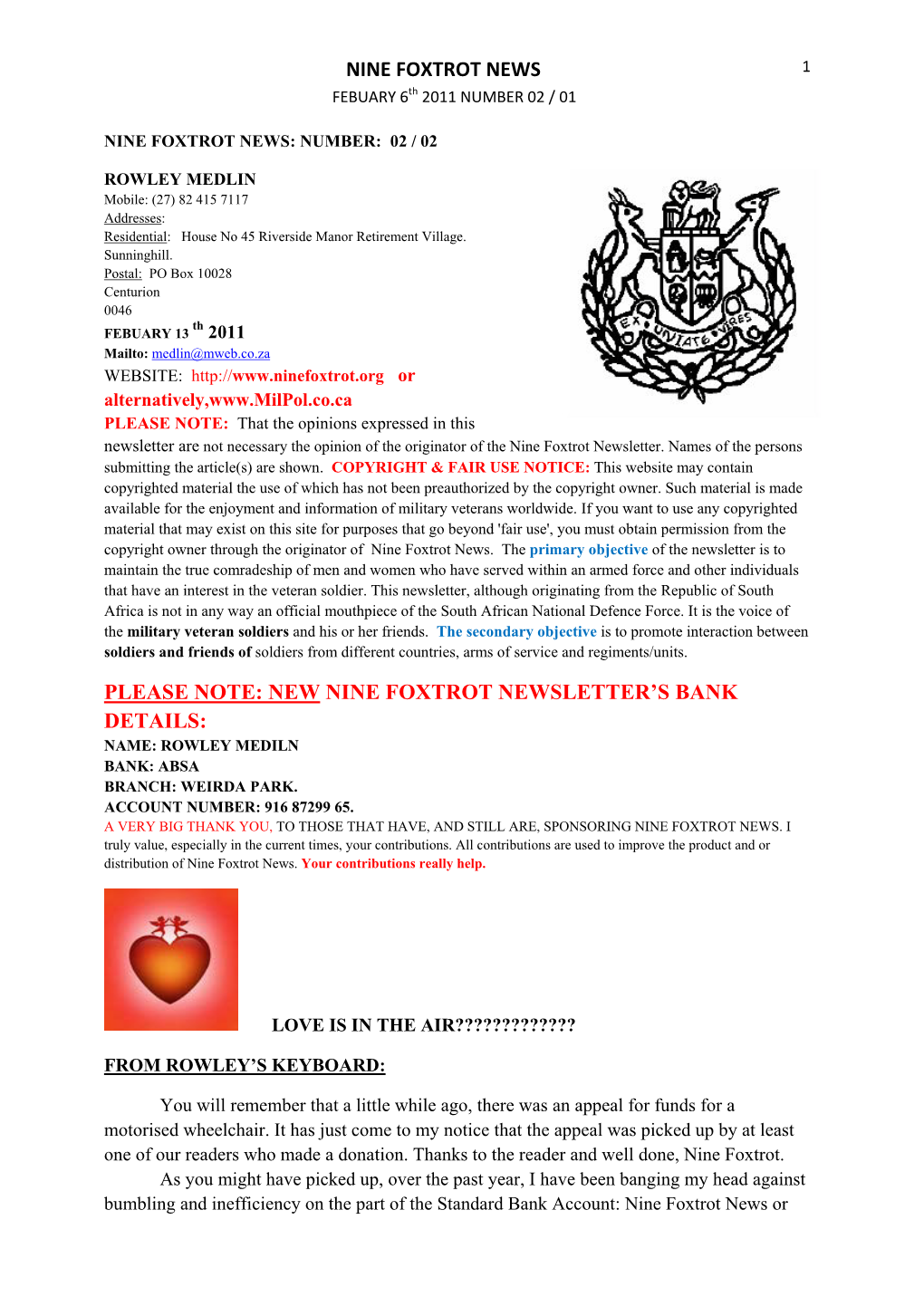 Sergeant's Major/Warrant Officer's Newsletter