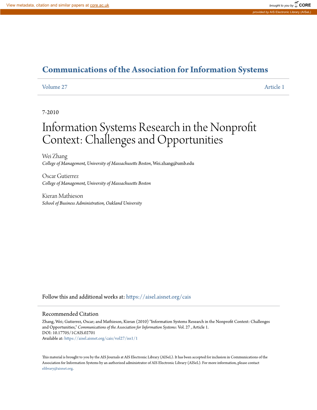 Information Systems Research in the Nonprofit Context