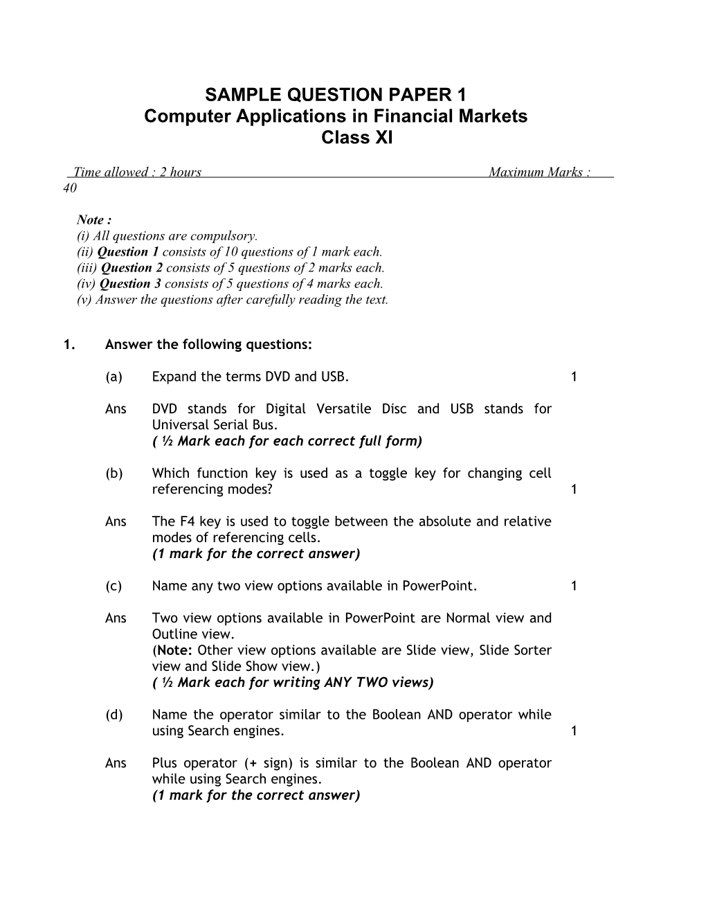 Sample Question Paper 1