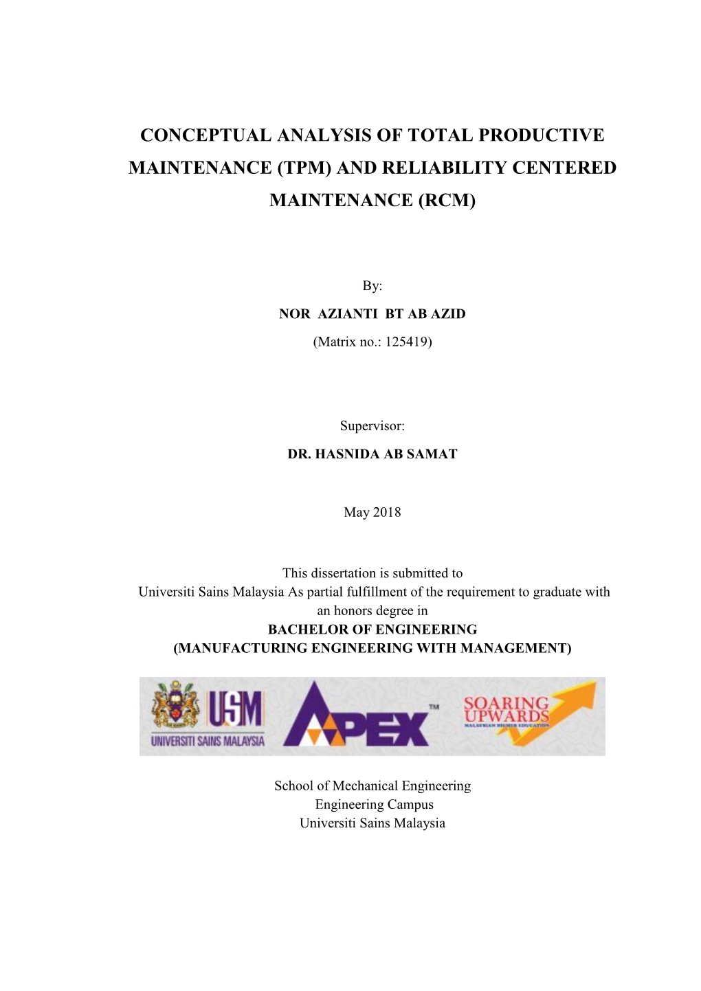 Tpm) and Reliability Centered Maintenance (Rcm