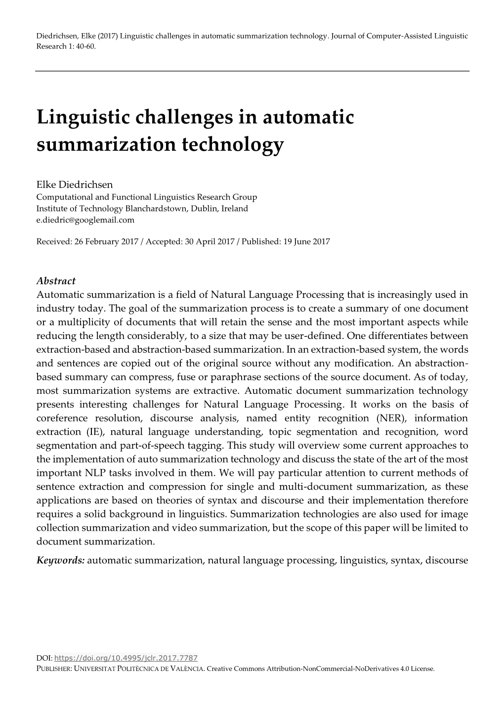 Linguistic Challenges in Automatic Summarization Technology
