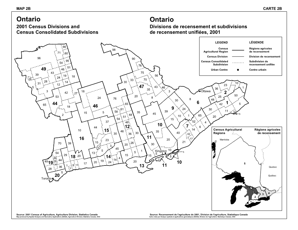 Ontario Ontario 2001 Census Divisions and Divisions De Recensement Et Subdivisions Census Consolidated Subdivisions De Recensement Unifiées, 2001