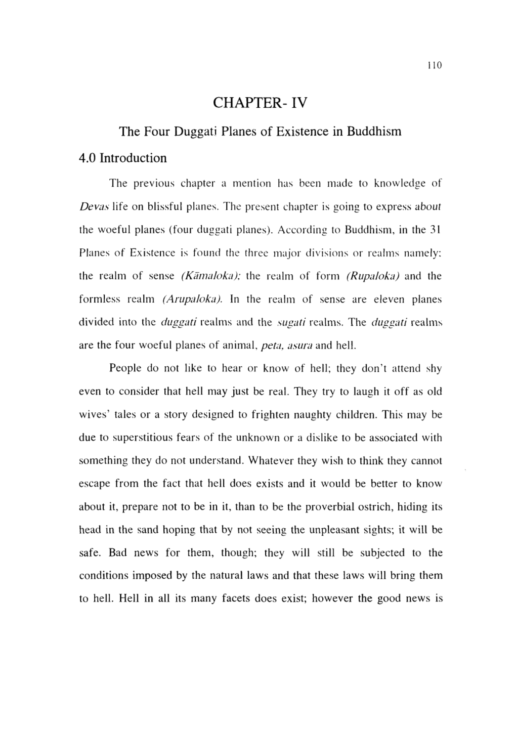 CHAPTER- IV the Four Duggati Planes of Existence in Buddhism