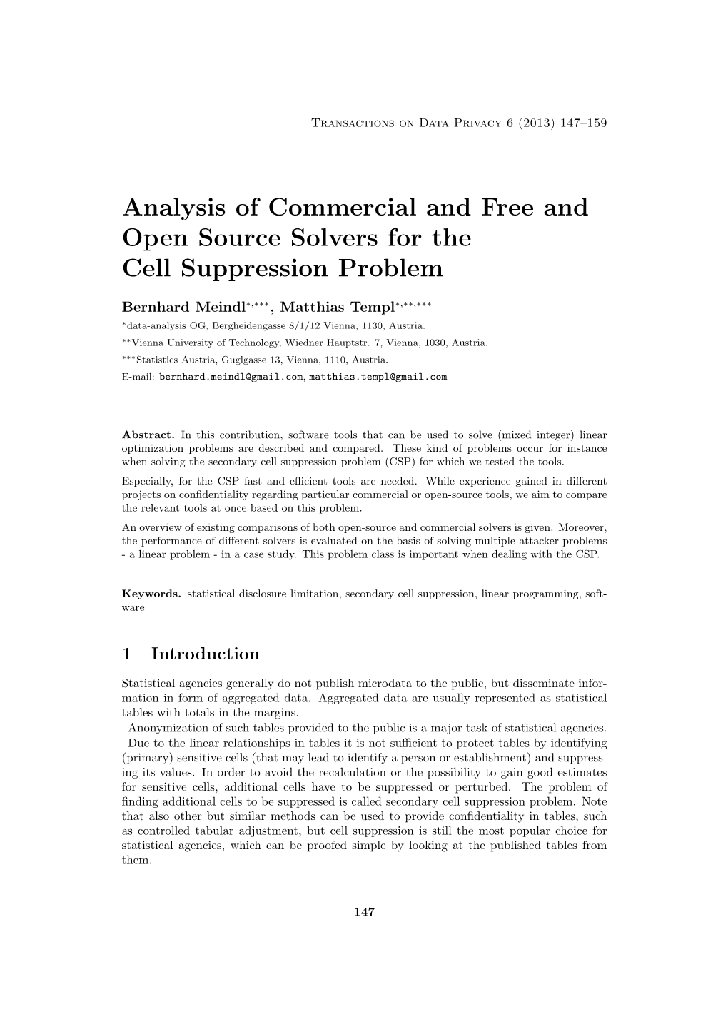Analysis of Commercial and Free and Open Source Solvers for the Cell Suppression Problem