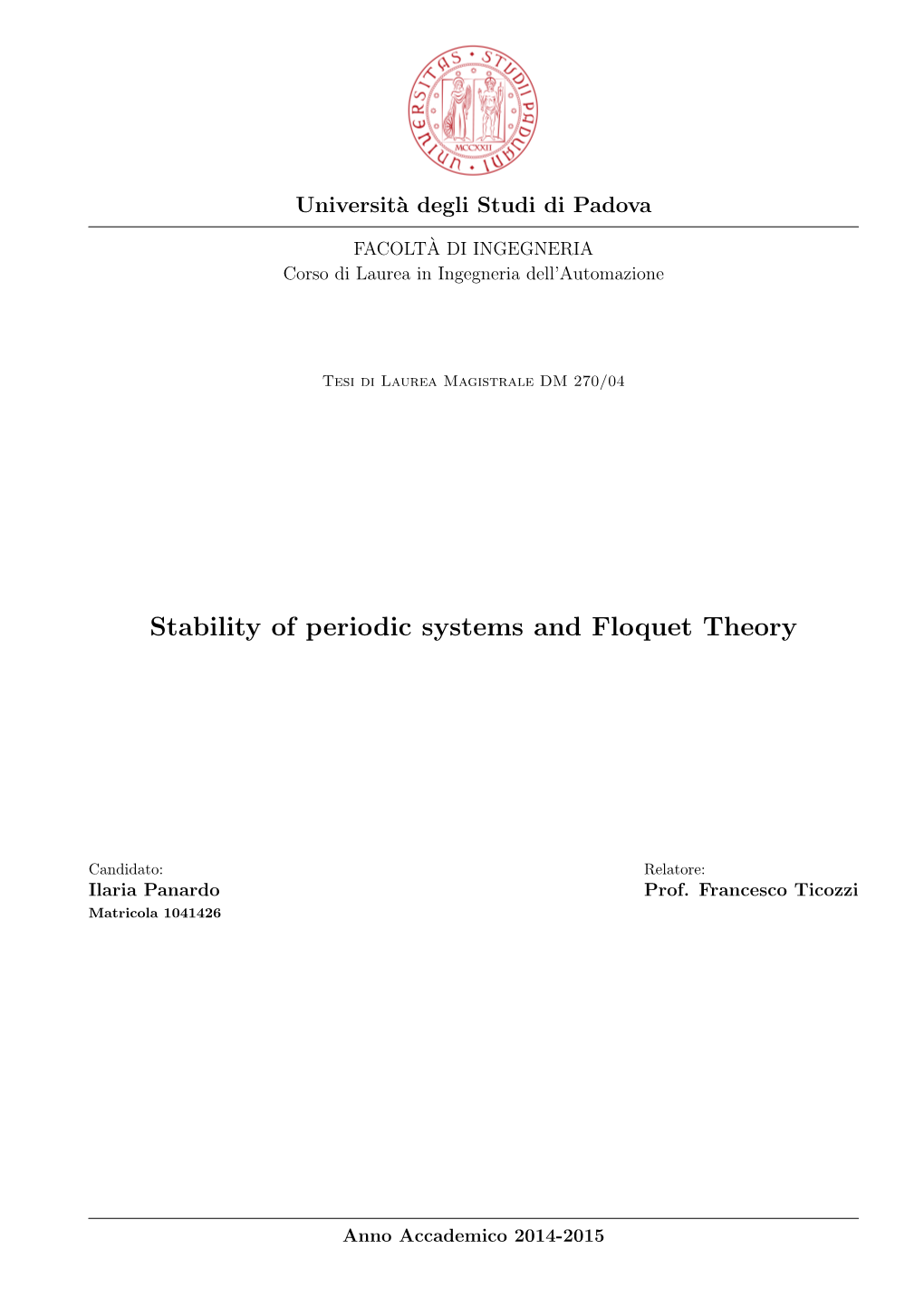 Stability of Periodic Systems and Floquet Theory