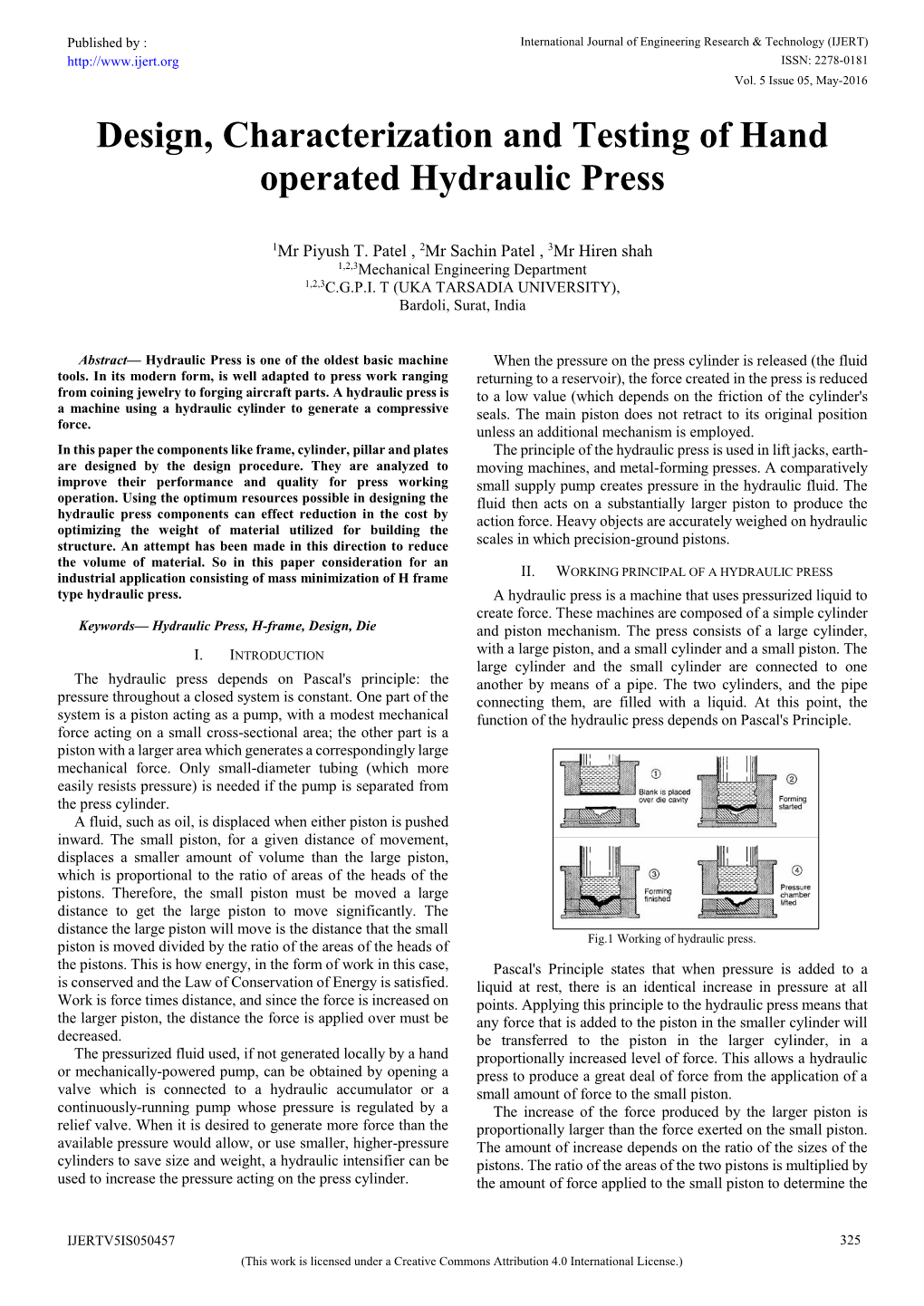 Design, Characterization and Testing of Hand Operated Hydraulic Press