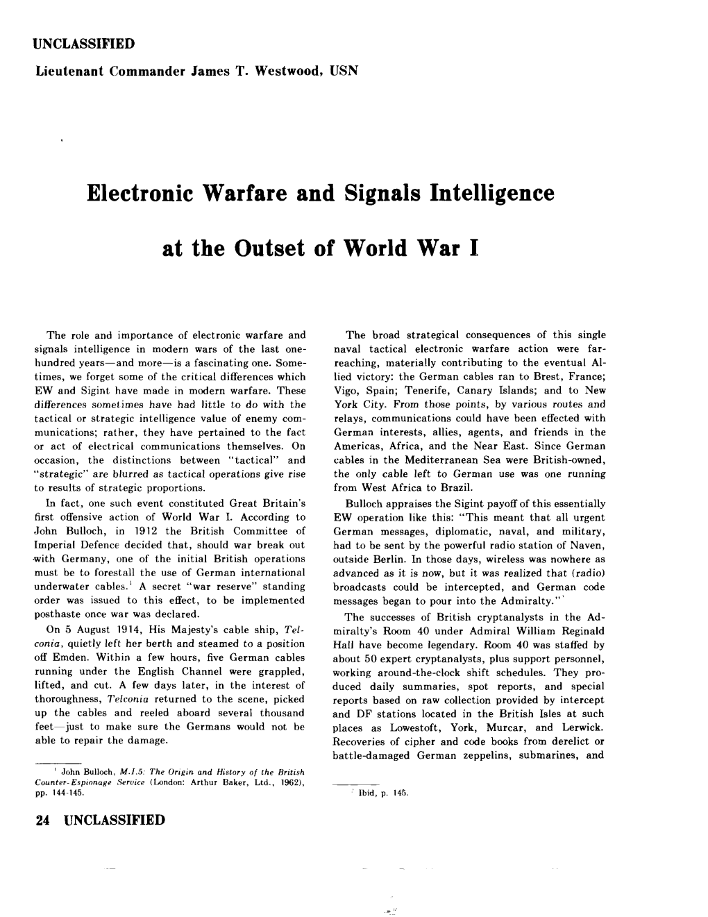 Electronic Warfare and Signals Intelligence at the Outset of World