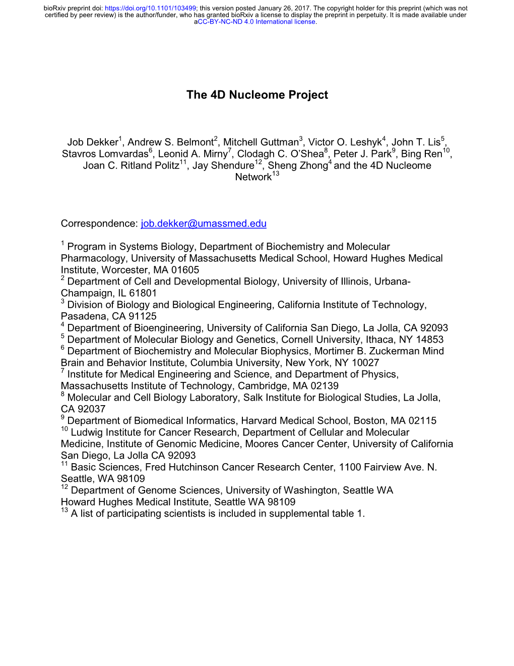 The 4D Nucleome Project