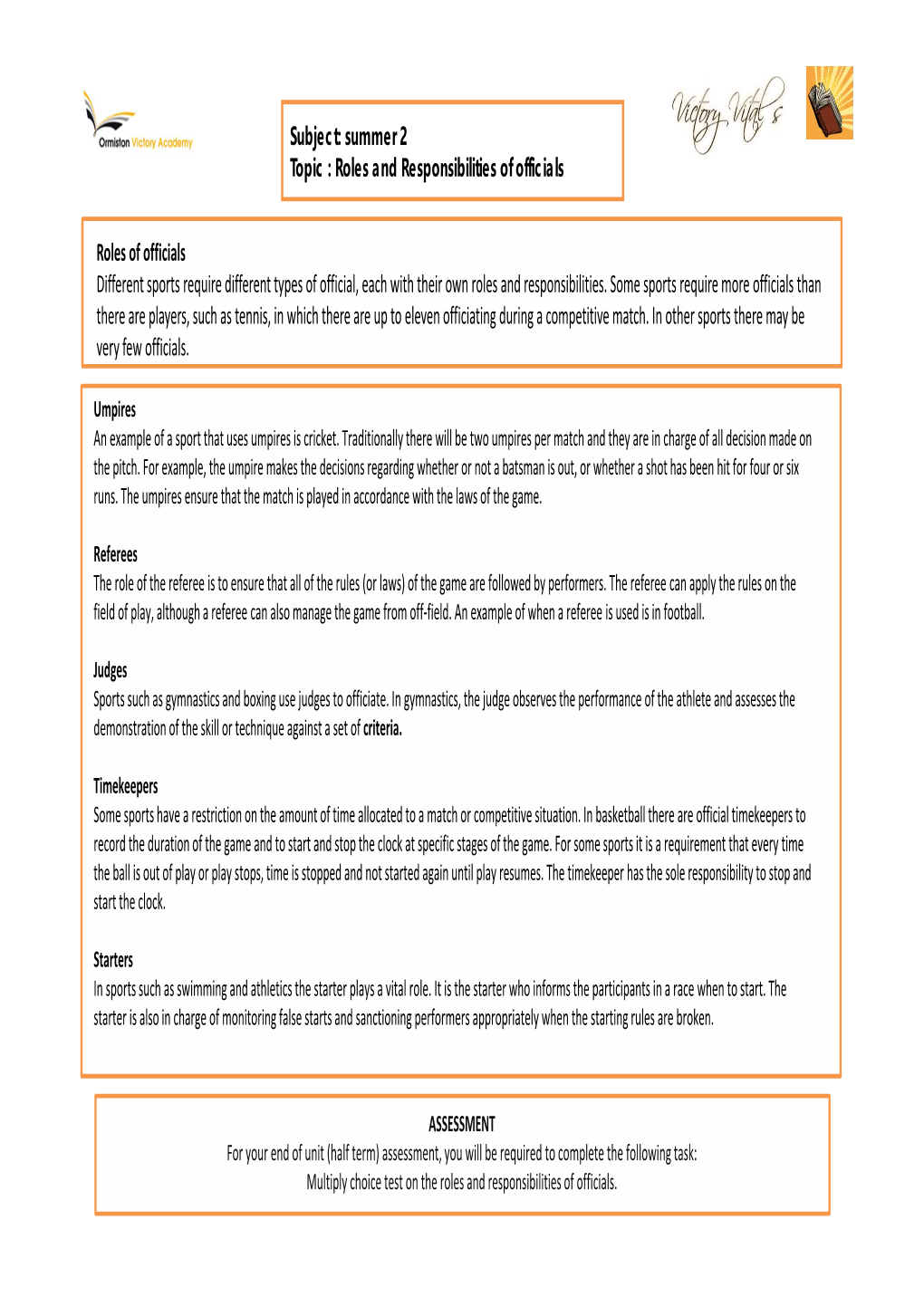 Roles and Responsibilities of Officials Roles of Officials Different Sports