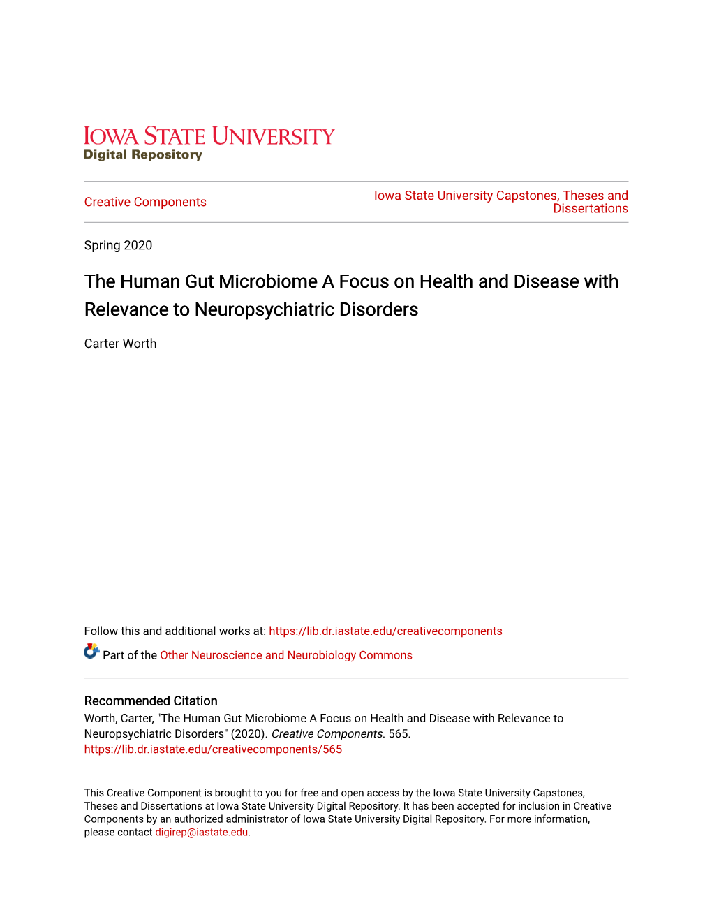 The Human Gut Microbiome a Focus on Health and Disease with Relevance to Neuropsychiatric Disorders