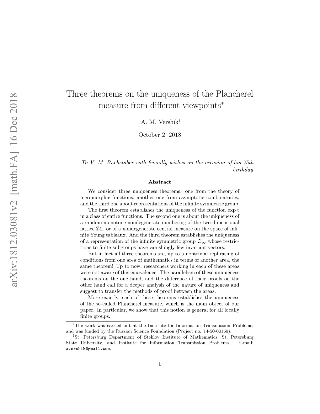 Three Theorems on the Uniqueness of the Plancherel Measure From