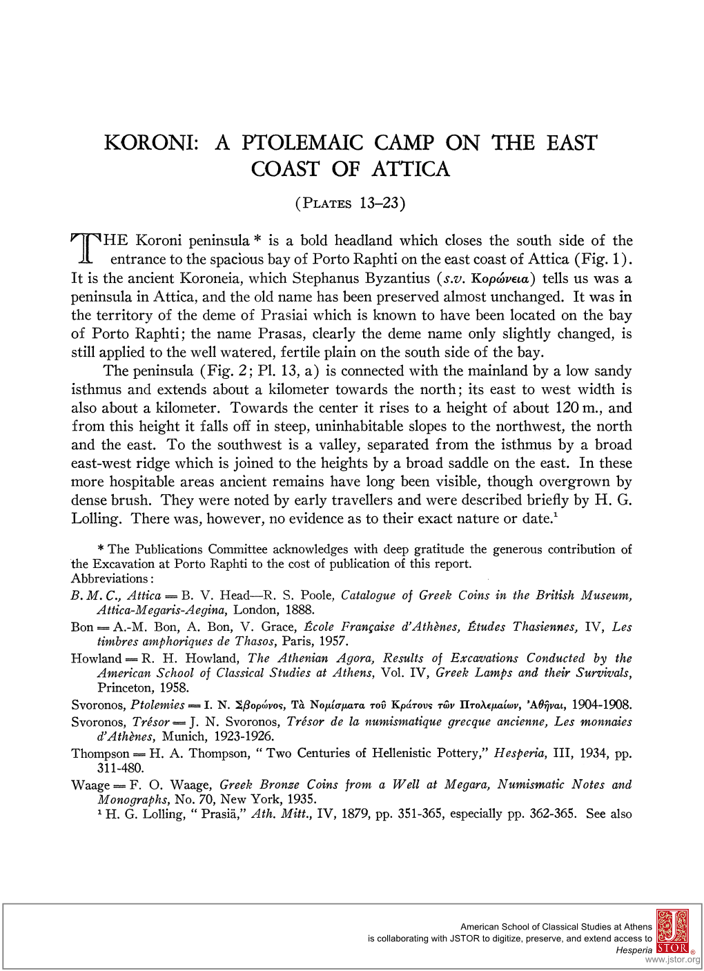 Koroni: a Ptolemaic Camp on the East Coast of Attica 31