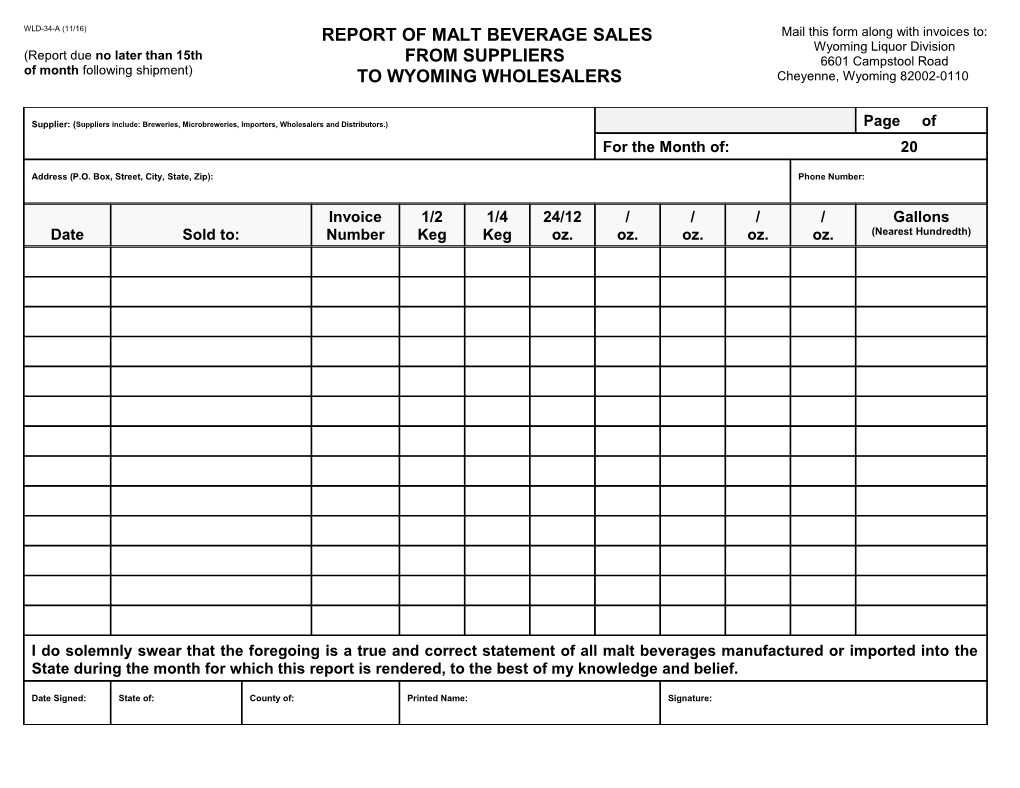 Report Due No Later Than 15Th of Month Following Shipment