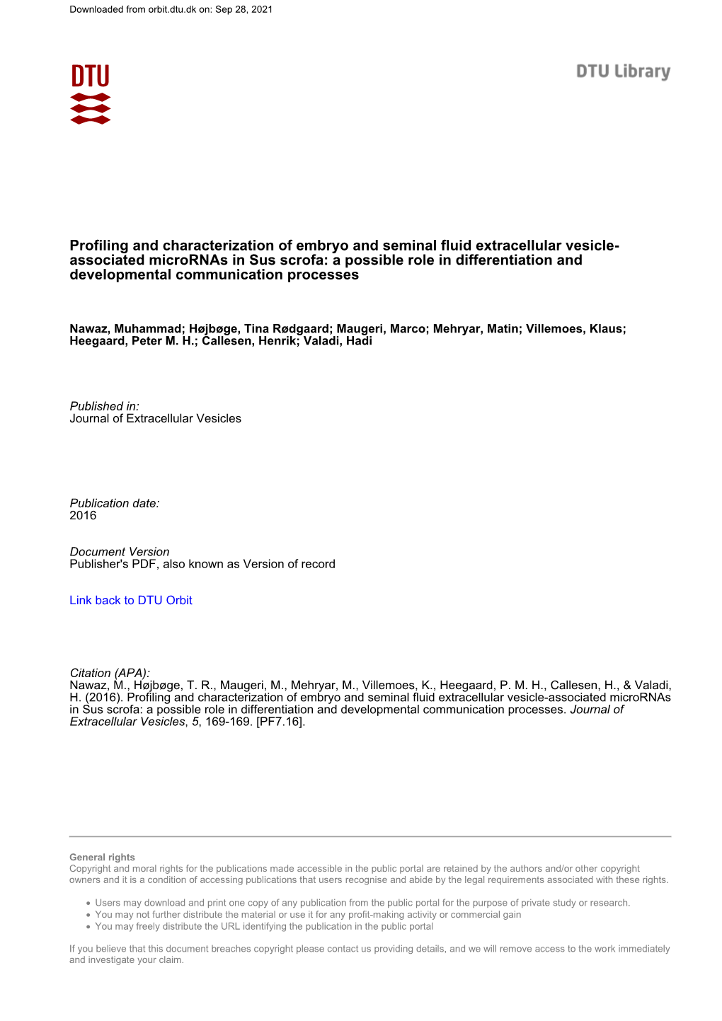 Profiling and Characterization of Embryo and Seminal