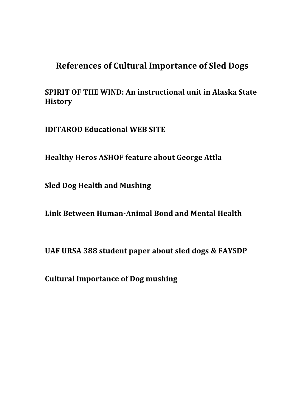 References of Cultural Importance of Sled Dogs