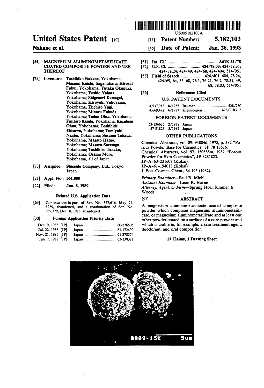 United States Patent (19) 11 Patent Number: 5,182,103 Nakane Et Al