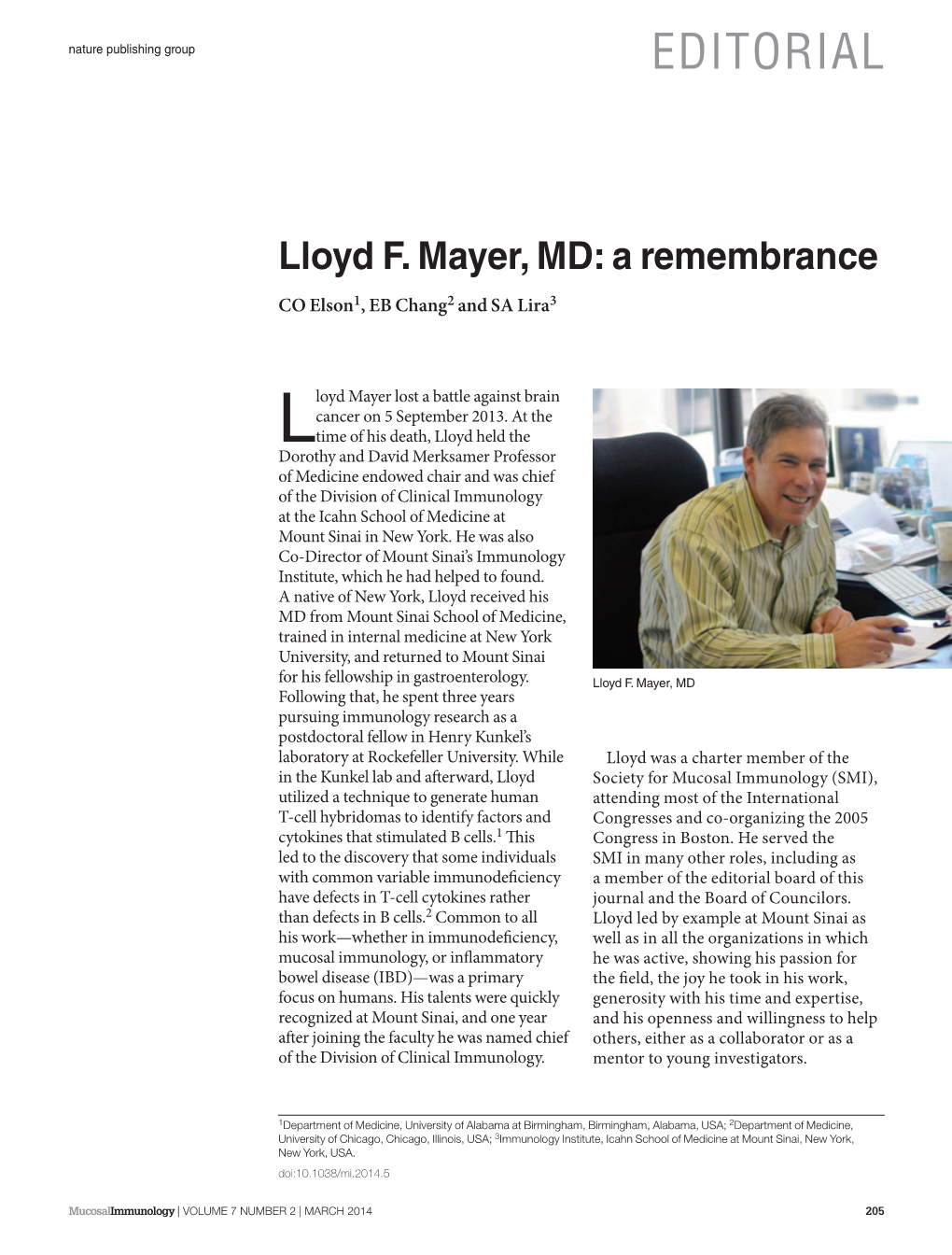 Lloyd F. Mayer, MD: a Remembrance