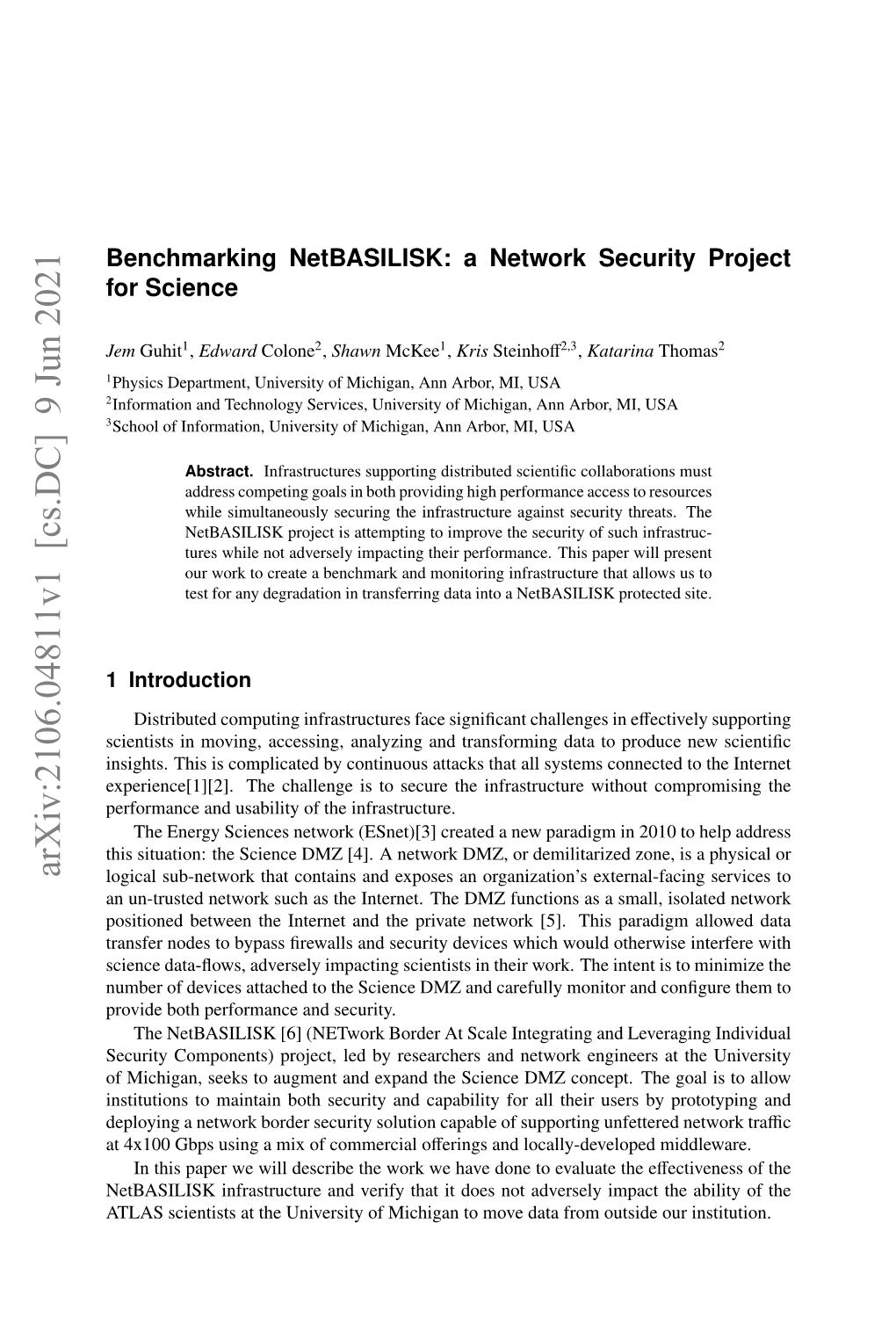 Benchmarking Netbasilisk: a Network Security Project for Science