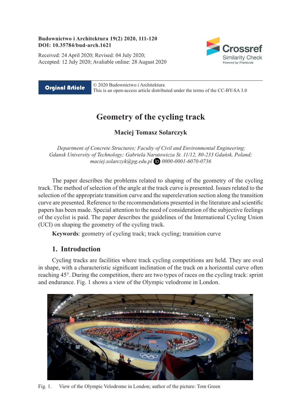 Geometry of Cycling Track; Track Cycling; Transition Curve