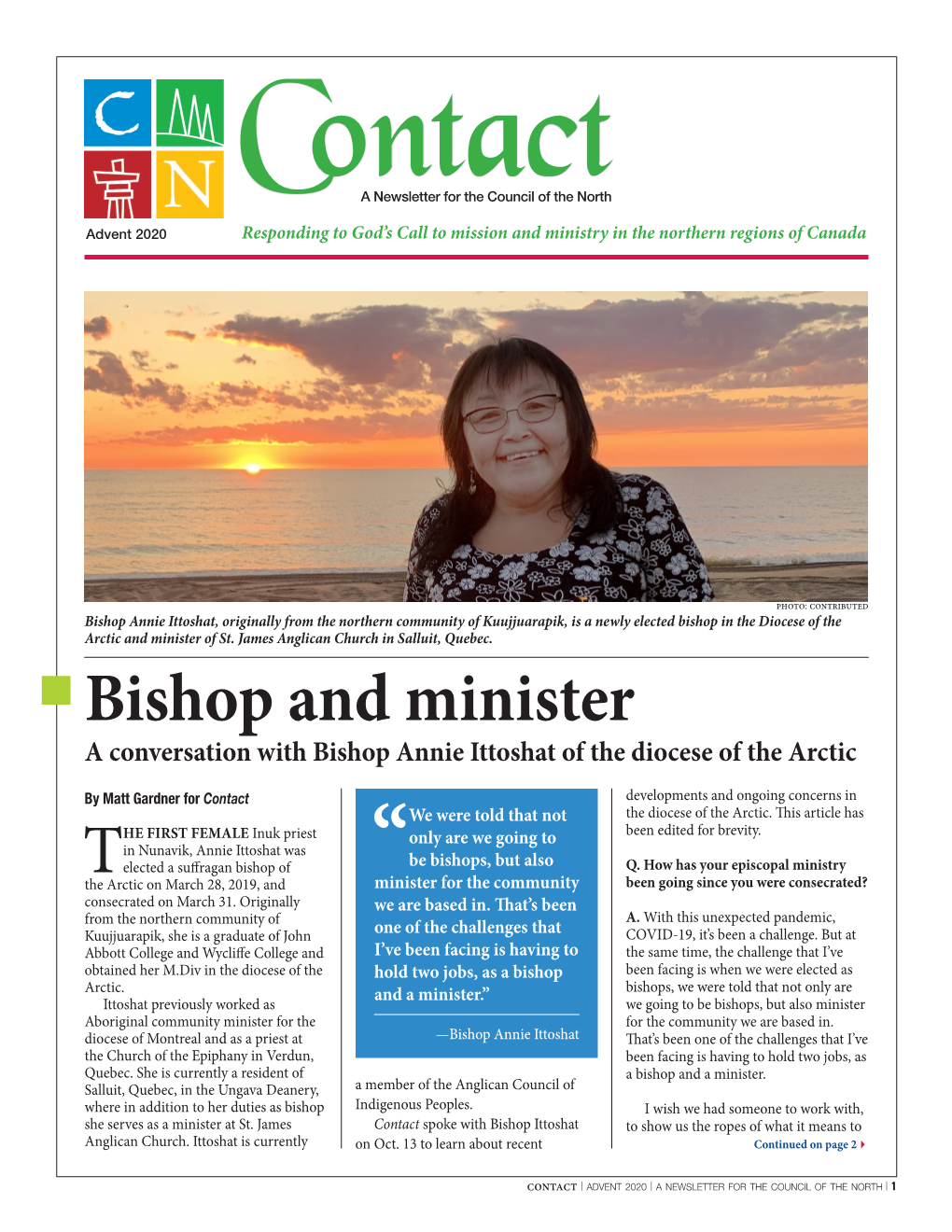 Bishop and Minister a Conversation with Bishop Annie Ittoshat of the Diocese of the Arctic