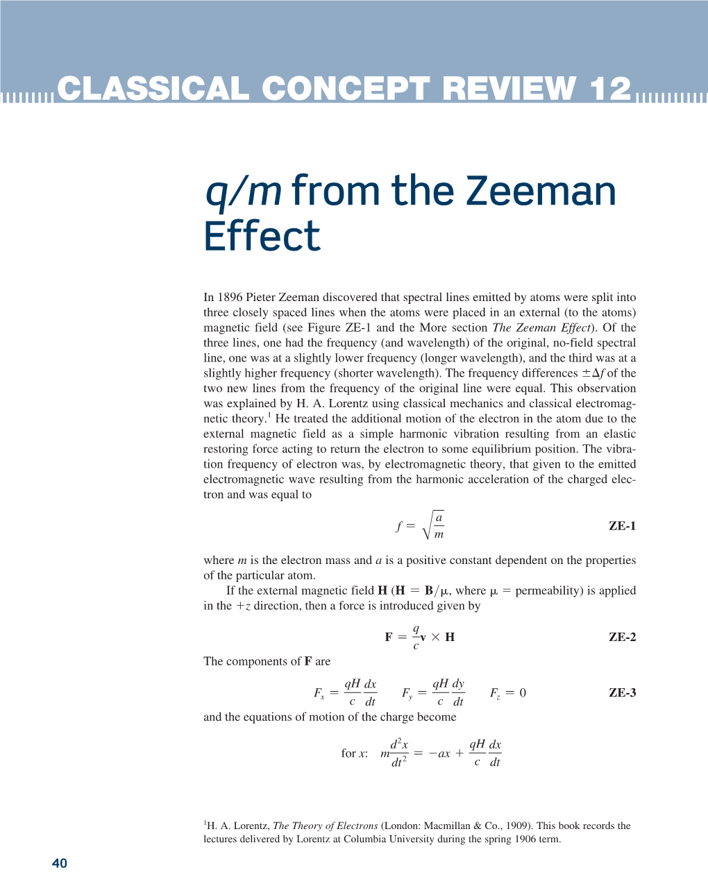 Q/M from the Zeeman Effect