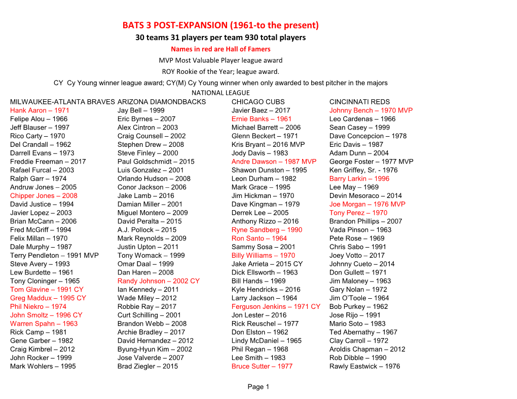 BATS 3 POST-EXPANSION (1961-To the Present)