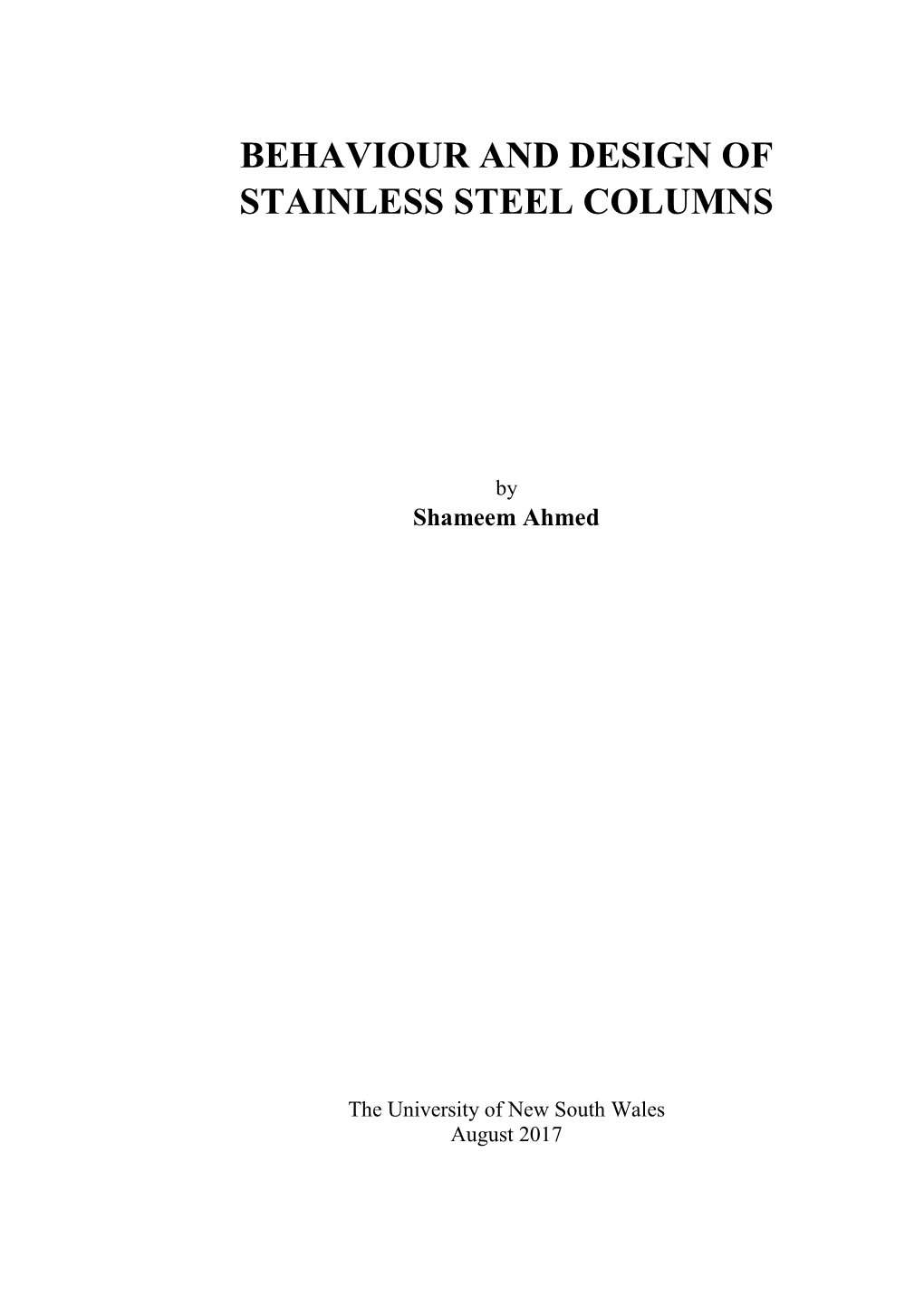 Behaviour and Design of Stainless Steel Columns