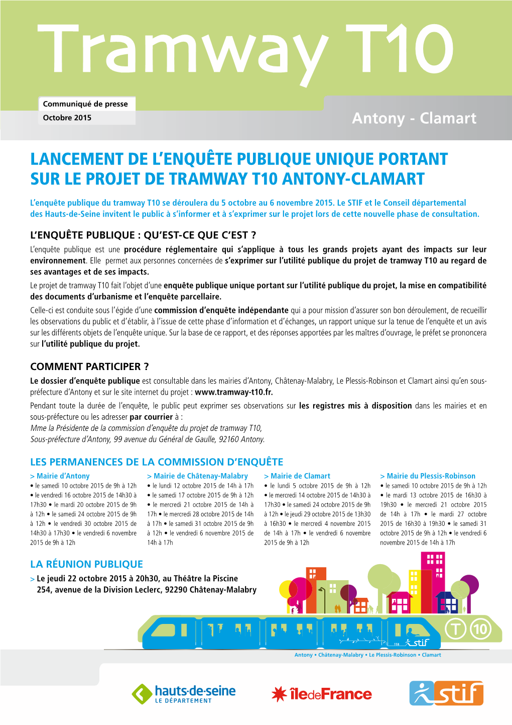 Lancement De L'enquête Publique Unique Portant Sur Le Projet De Tramway T10 Antony-Clamart