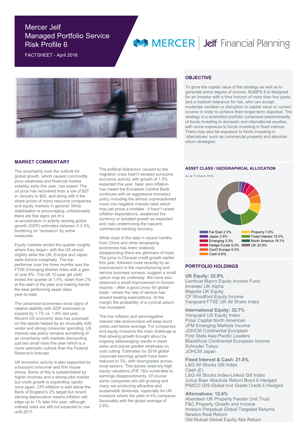 Mercer Jelf Managed Portfolio Service Risk Profile 6 FACTSHEET - April 2016