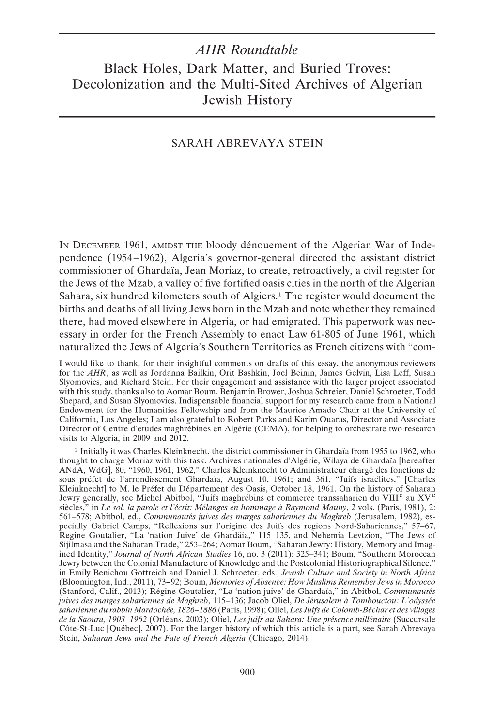 AHR Roundtable Black Holes, Dark Matter, and Buried Troves: Decolonization and the Multi-Sited Archives of Algerian Jewish History