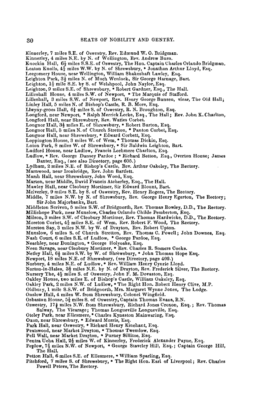 SEATS of NOBILITY and GENTRY. Kinnerley, 7 Miles S.E. of Oswestry