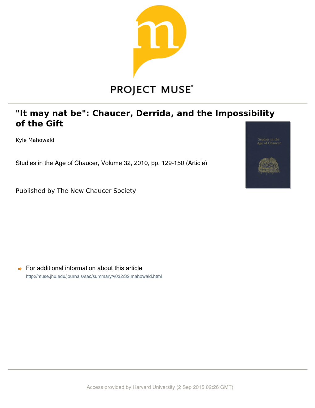 Chaucer, Derrida, and the Impossibility of the Gift