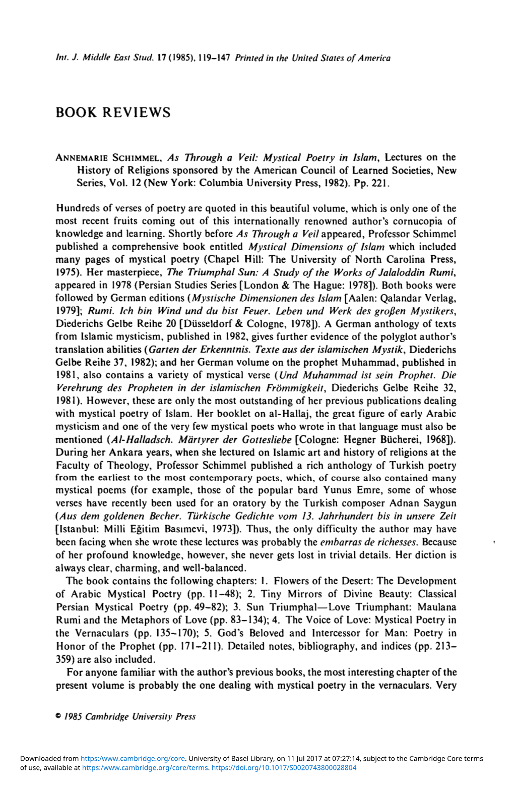 Annemarie Schimmel, As Through a Veil: Mystical Poetry in Islam, Lectures on the History of Religions Sponsored by the American