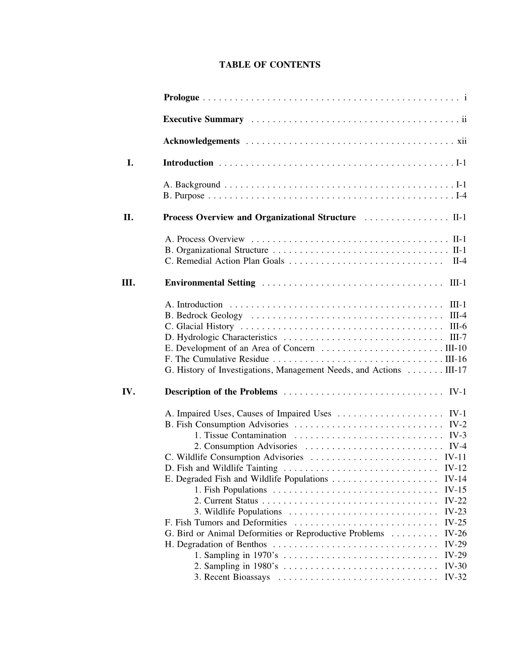 TABLE of CONTENTS Prologue ...I