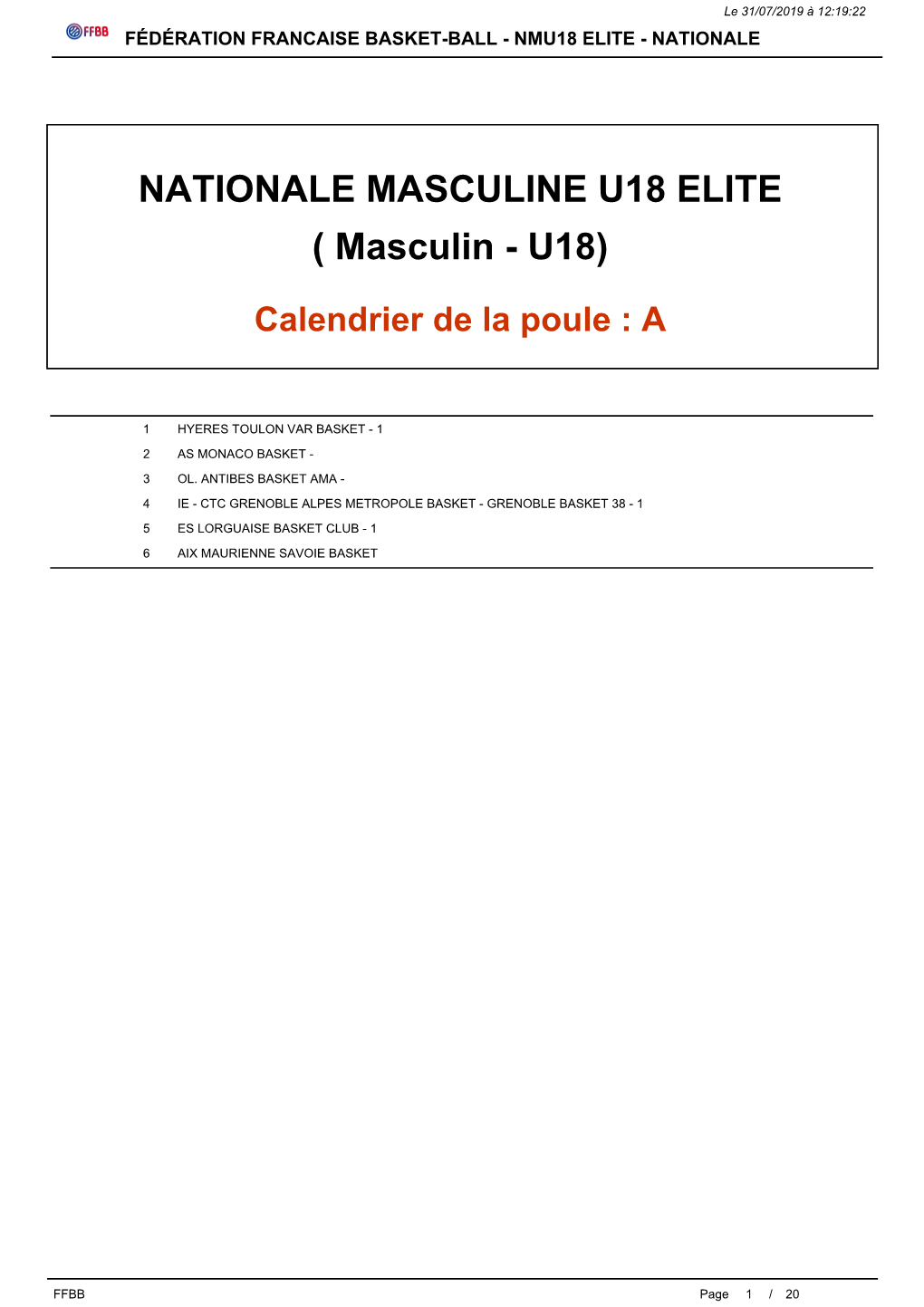 NATIONALE MASCULINE U18 ELITE ( Masculin - U18)