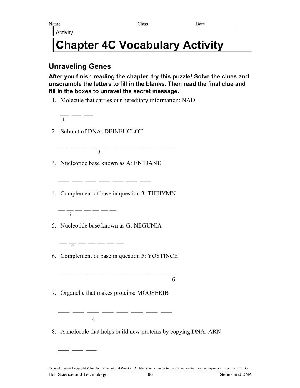 Chapter 4C Vocabulary Activity