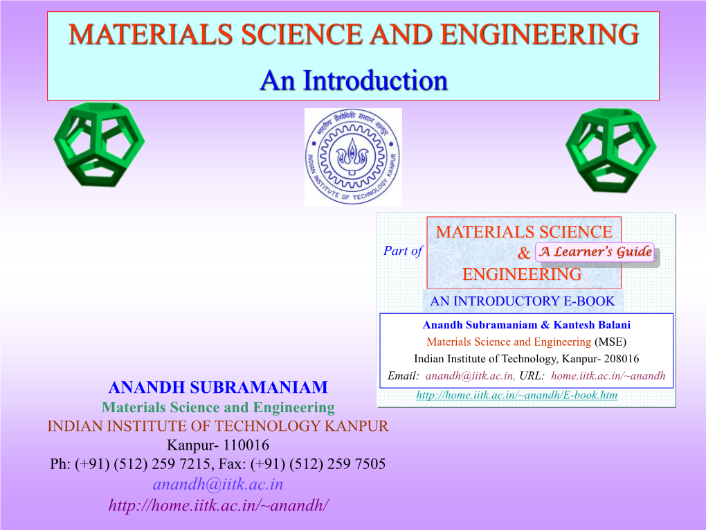 MATERIALS SCIENCE and ENGINEERING an Introduction