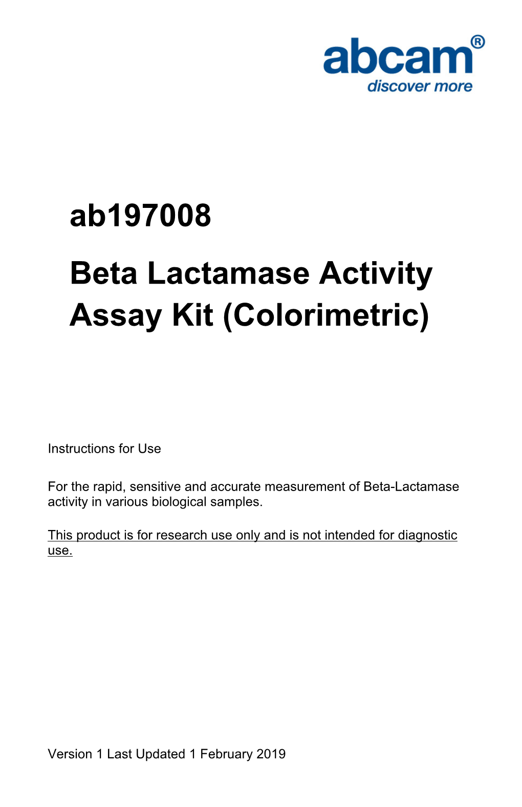 Ab197008 Beta Lactamase Activity Assay Kit (Colorimetric)