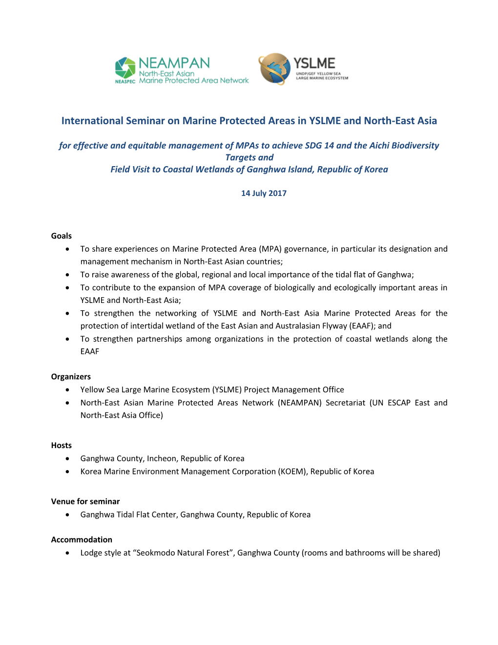 International Seminar on Marine Protected Areas in YSLME and North-East Asia