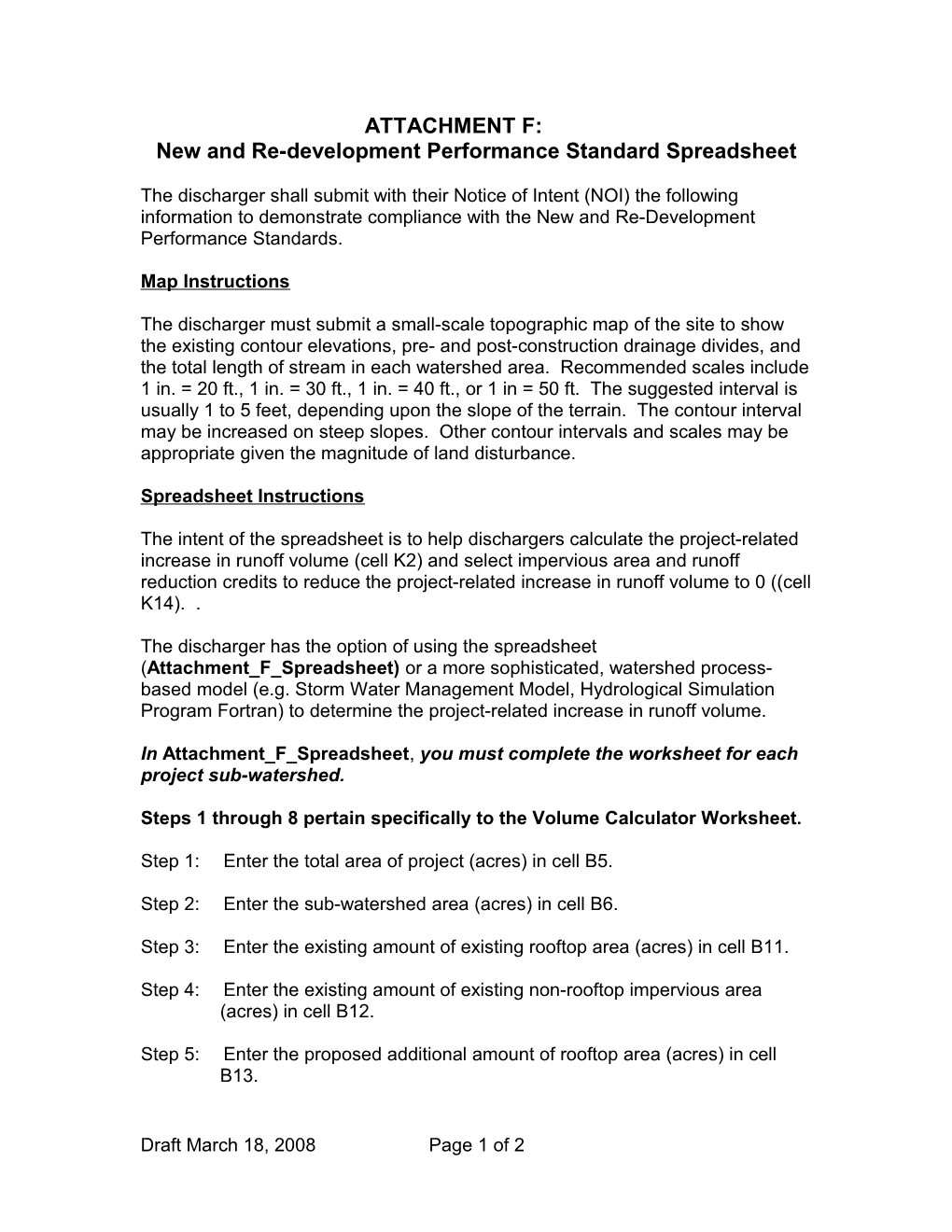 New and Re-Development Performance Standard Spreadsheet