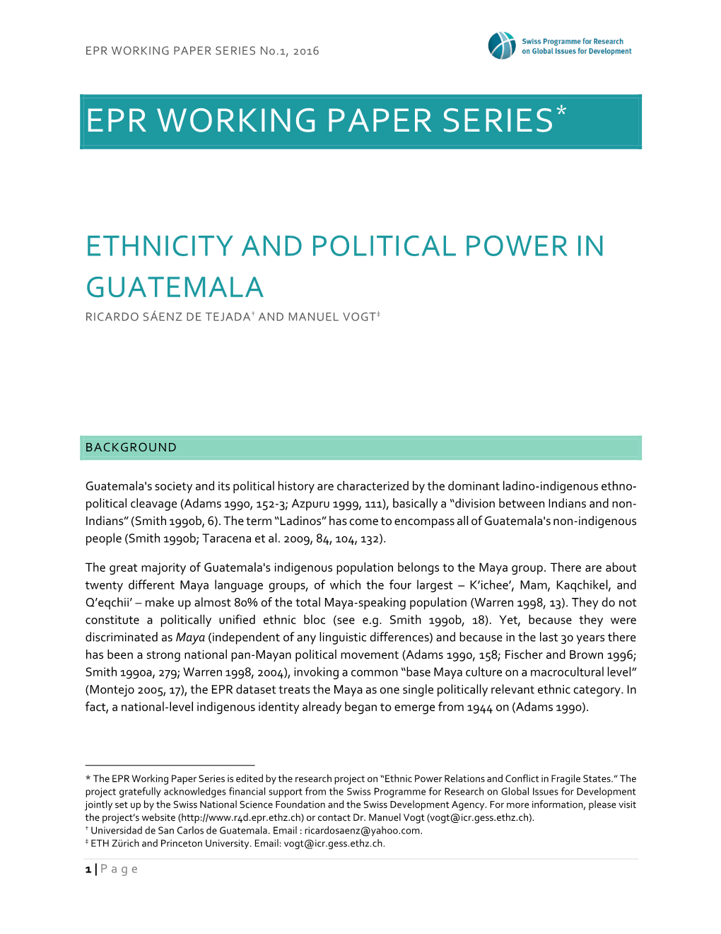 Epr Working Paper Series*