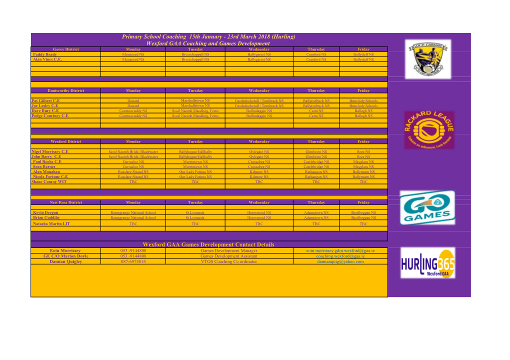 Wexford Primary School Rotation Schedule Phase 3