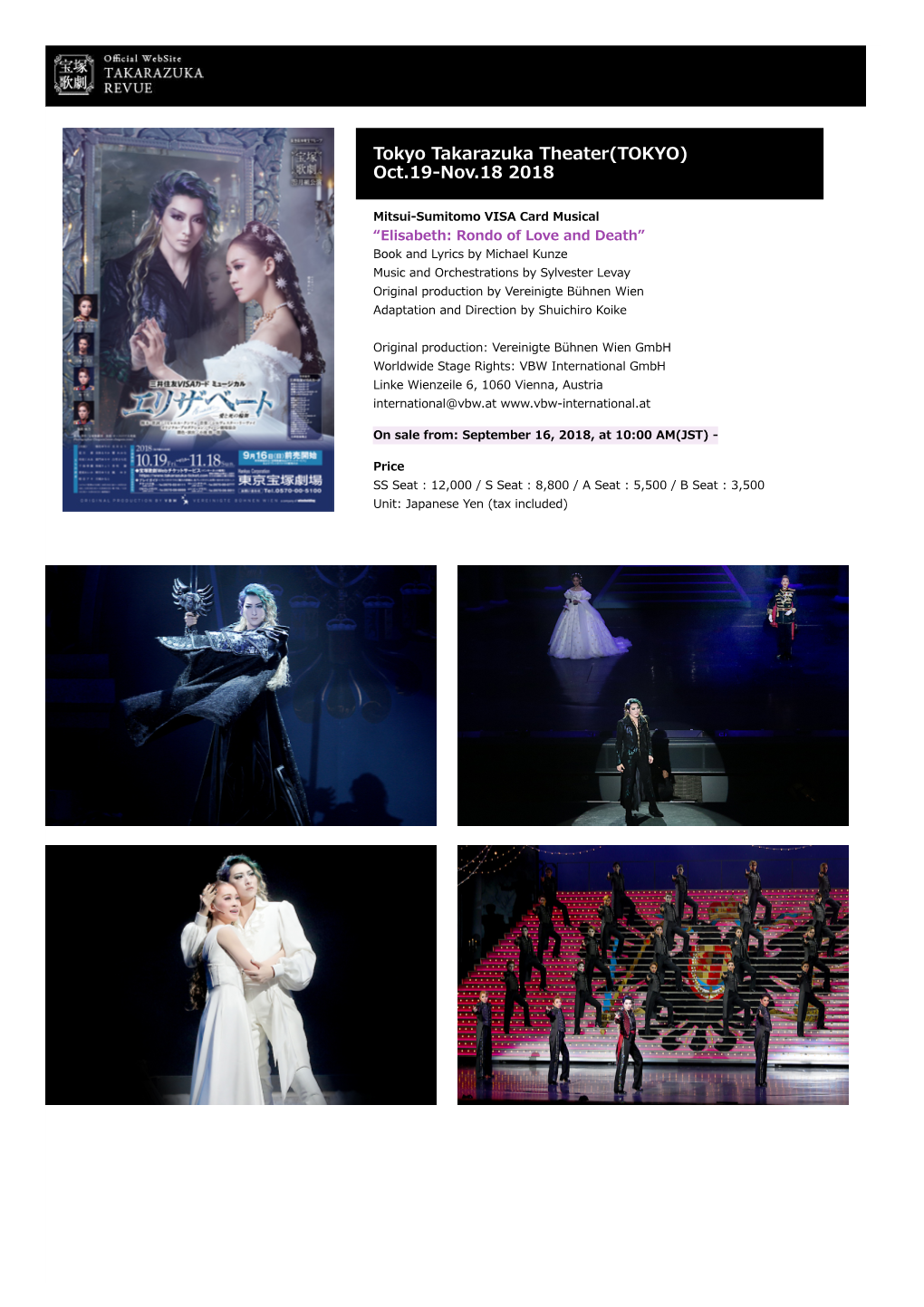 Tokyo Takarazuka Theater(TOKYO) Oct.19-Nov.18 2018