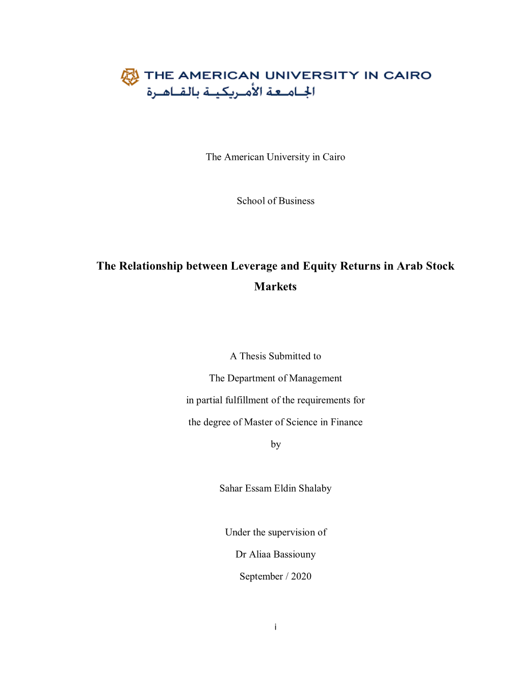 The Relationship Between Leverage and Equity Returns in Arab Stock Markets