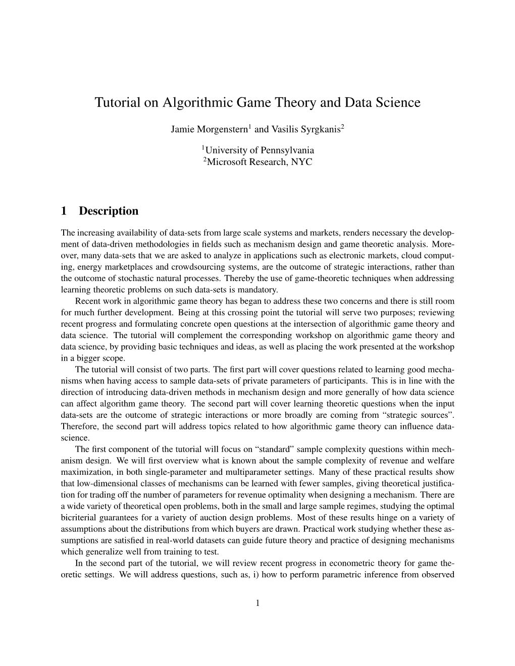 Algorithmic Game Theory and Data Science
