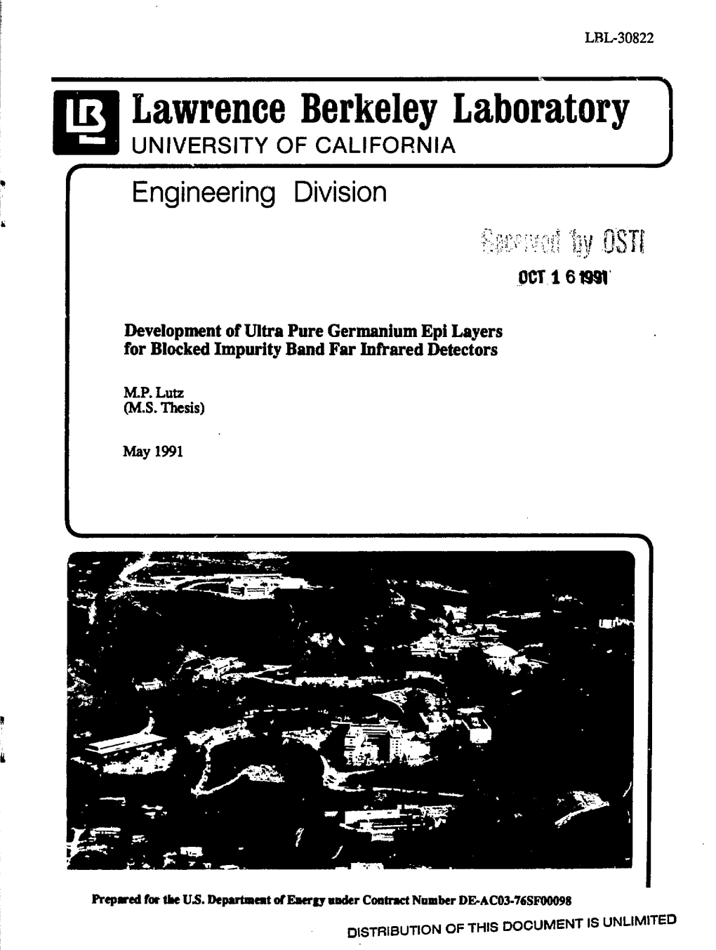 Lawrence Berkeley Laboratory UNIVERSITY of CALIFORNIA Engineering Division Zm-'Mfi Liv .0' OCT 161991