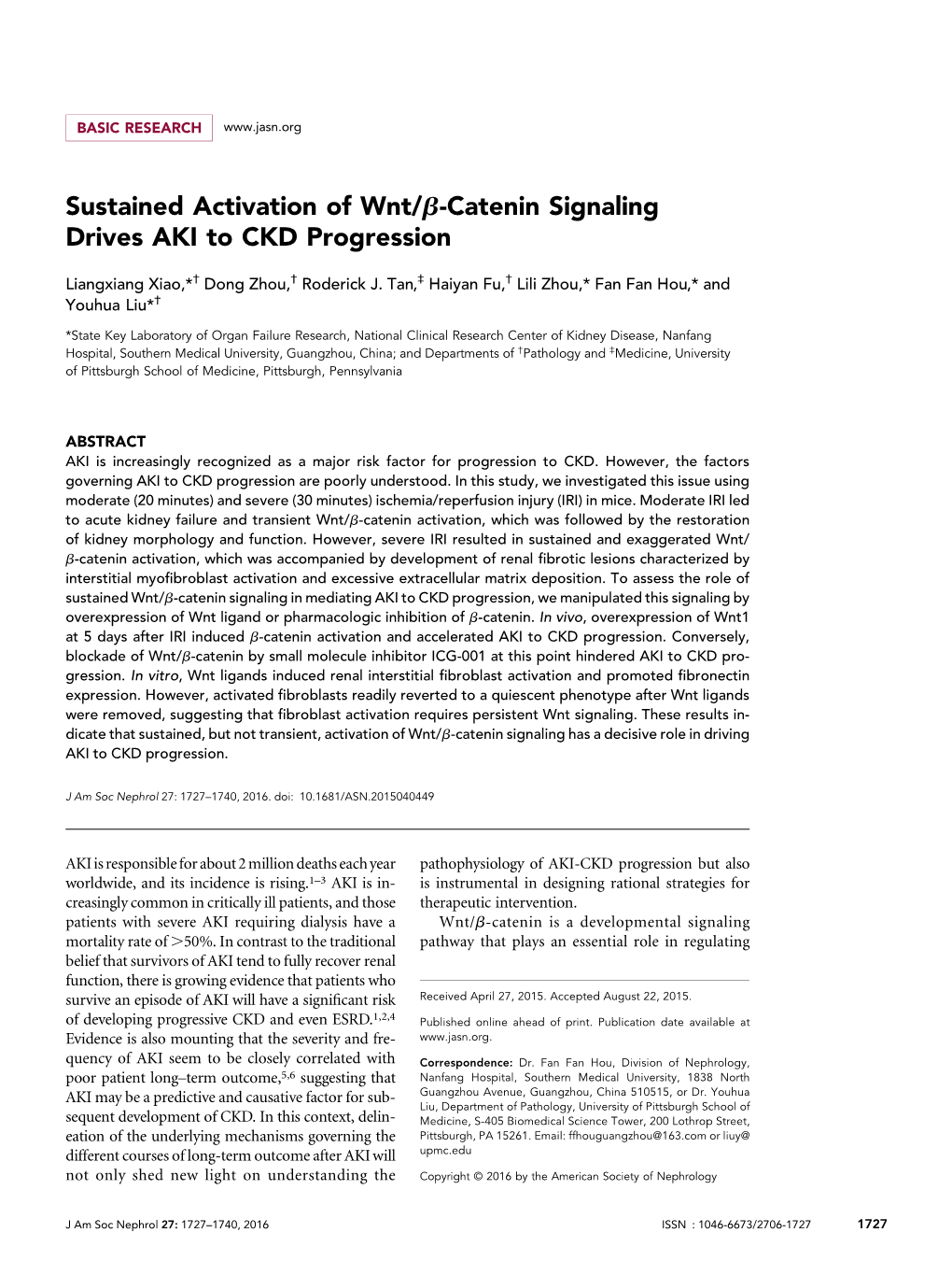 Sustained Activation of Wnt/B-Catenin Signaling Drives AKI to CKD Progression