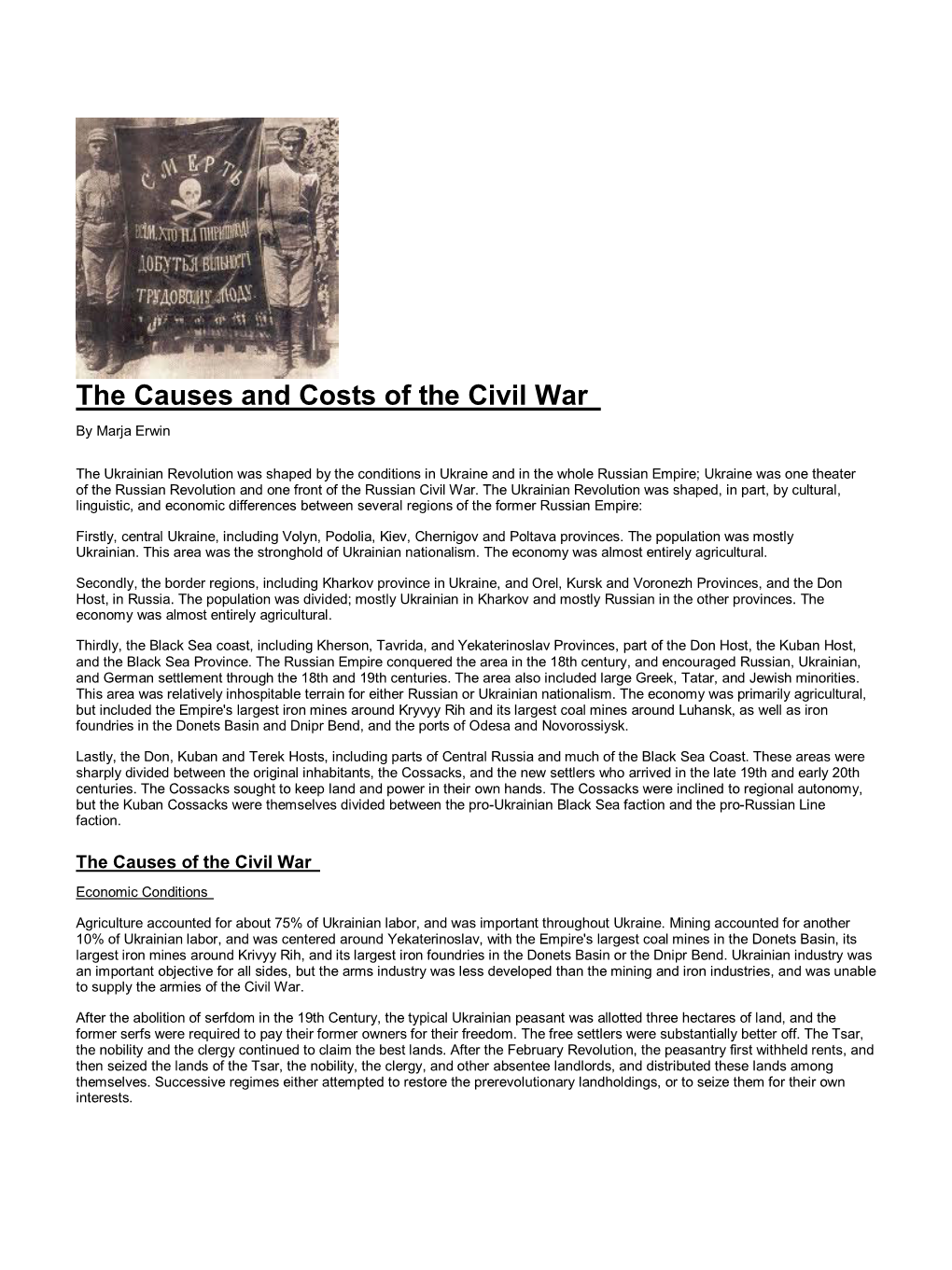 The Causes and Costs of the Civil War by Marja Erwin