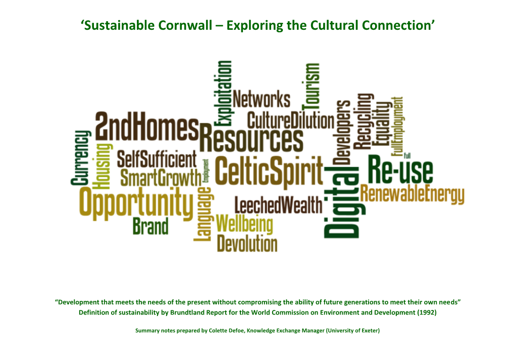 'Sustainable Cornwall – Exploring the Cultural Connection'