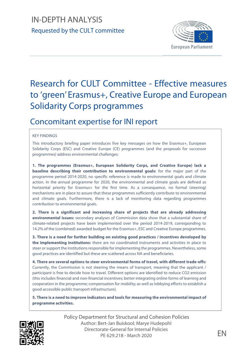 'Green' Erasmus+, Creative Europe and European Solidarity Corps